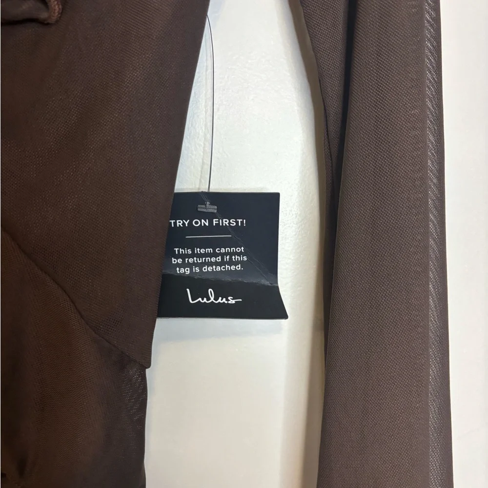 Lulu's Chocolate Ruffle Tie-Front Blouse - Picture 2 of 5